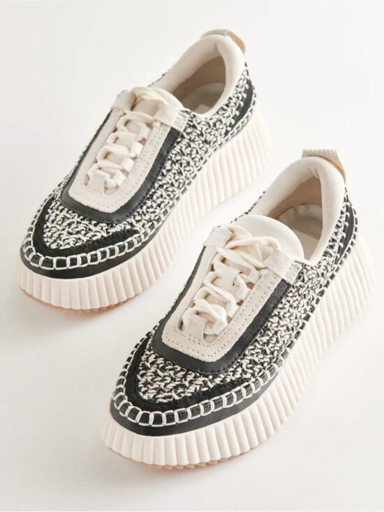 Dolce Vita Shoes - DOLCE VITA DOLAN WHITE BLACK SNEAKERS KNIT SUEDE LACE UP MODERN ELEVATED 9